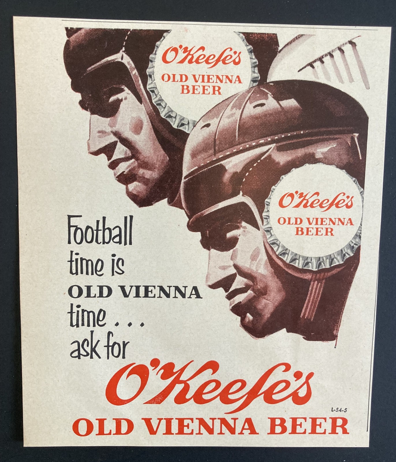 1954 CANADA CANADIAN AD BEER BREWERY O\'KEEFE\'S OLD VIENNA FOOTBALL HELMUT CFL