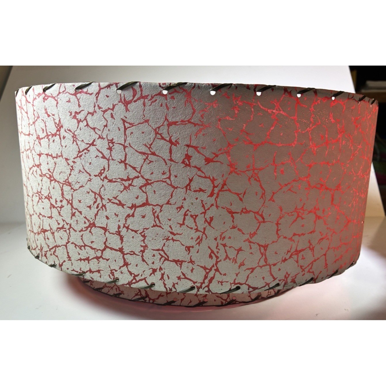 Vtg Mid Century Modern Fiberglass Drum Lamp Shade Textured 16x8 Red Vtg Mid Century Modern Fiberglass Drum Lamp Shade Textured 16x8 Red