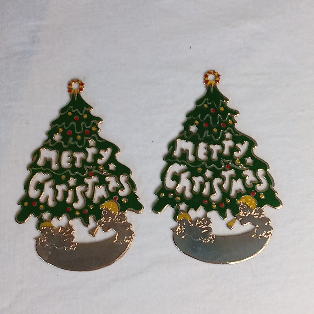 Vintage G. DUCHIN 1979 Metal Christmas Ornament Tree Merry Christmas Set Enamel Vintage G. DUCHIN 1979 Metal Christmas Ornament Tree Merry Christmas Set Enamel