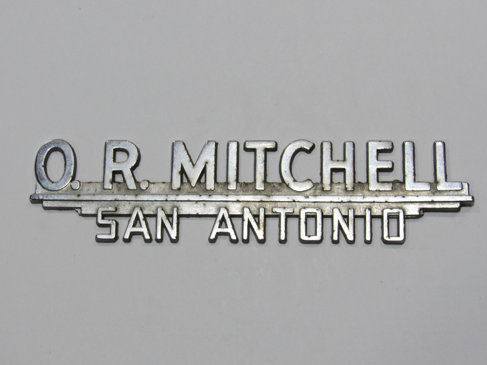 VTG O.R. Mitchell Plymouth San Antonio Texas Metal Dealership Badge Emblem Tag