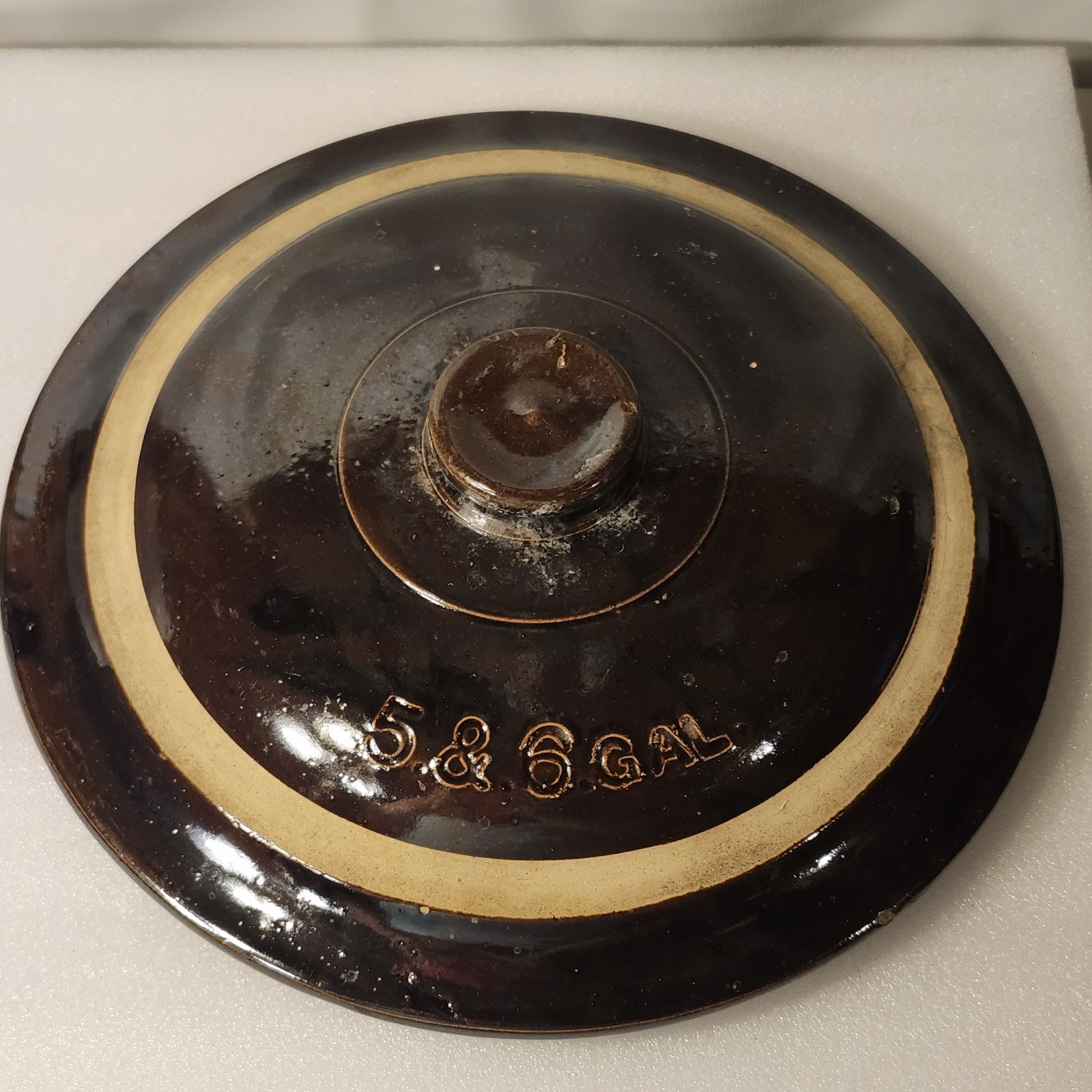 Vintage Brown-Glazed 5&6 Gallon Stoneware Crock Lid, 13-Inch Diameter