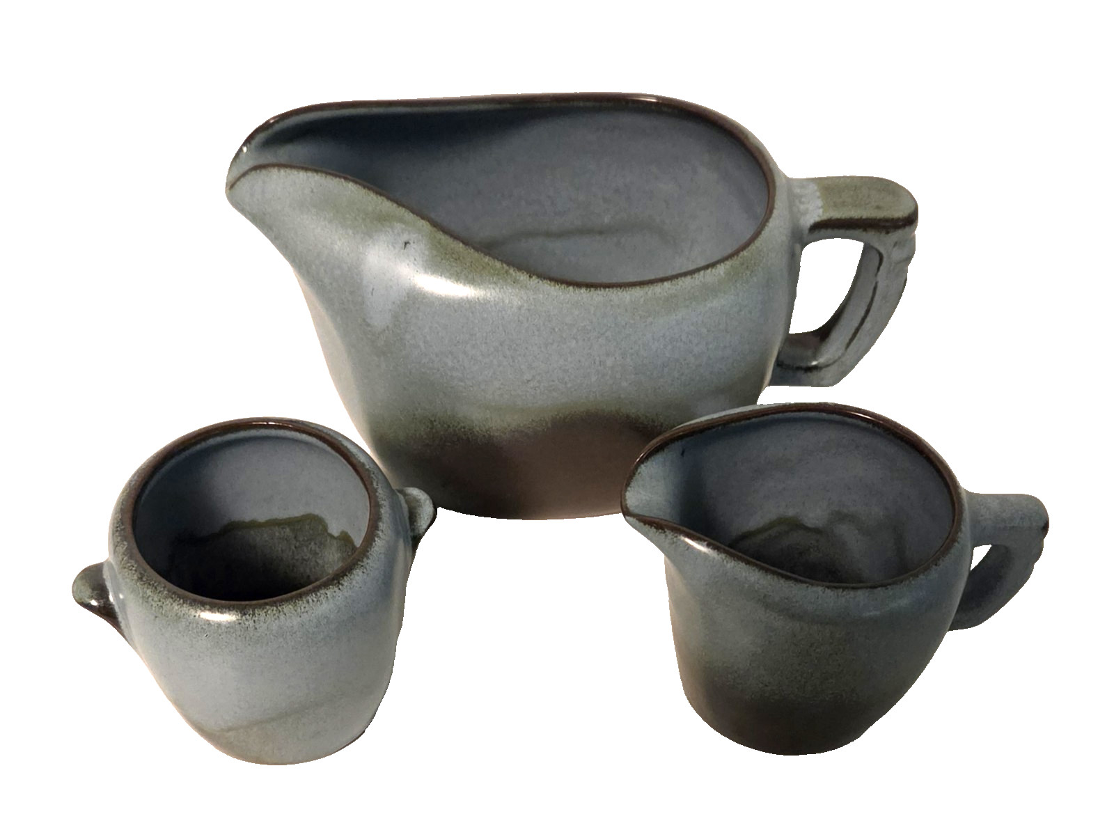 MCM Frankoma Pottery 3 piece Plainsman Woodland Moss Gravy Boat, creamer ,Sugar
