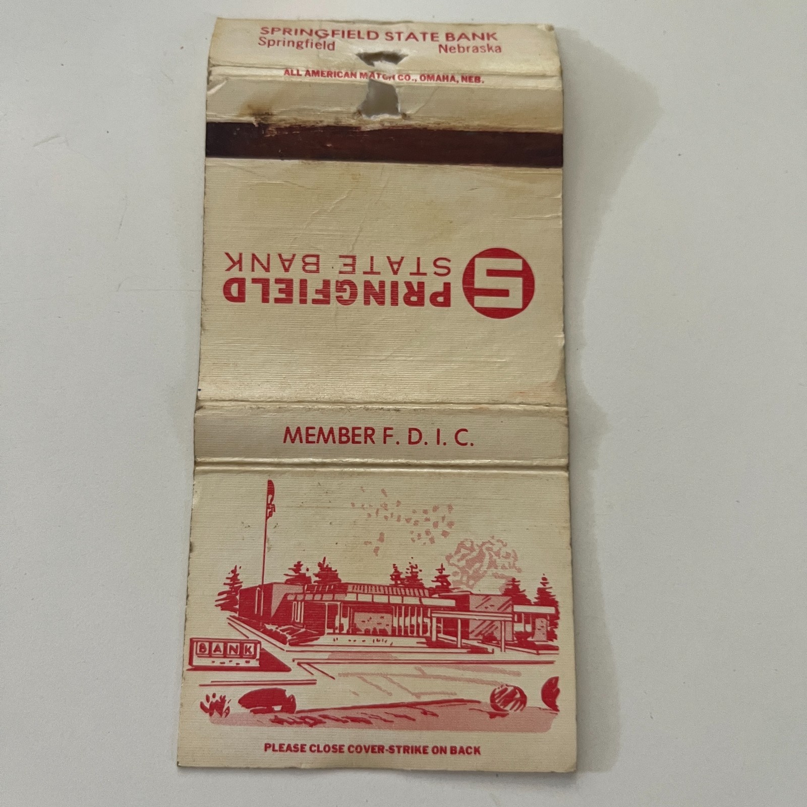 Springfield State Bank Springfield NE Vintage Matchbook Cover TMM2-6