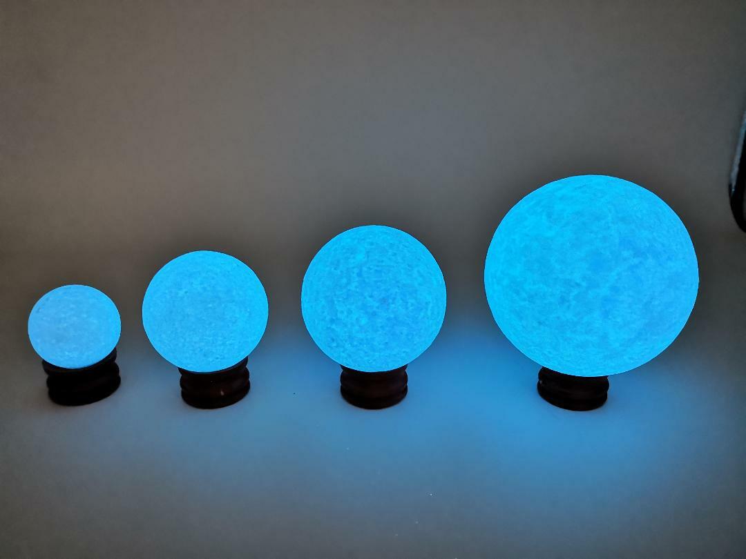 Blue Glow-In-The-Dark Balls Crystal Glass Luminous Sphere Stone + Free Stand US