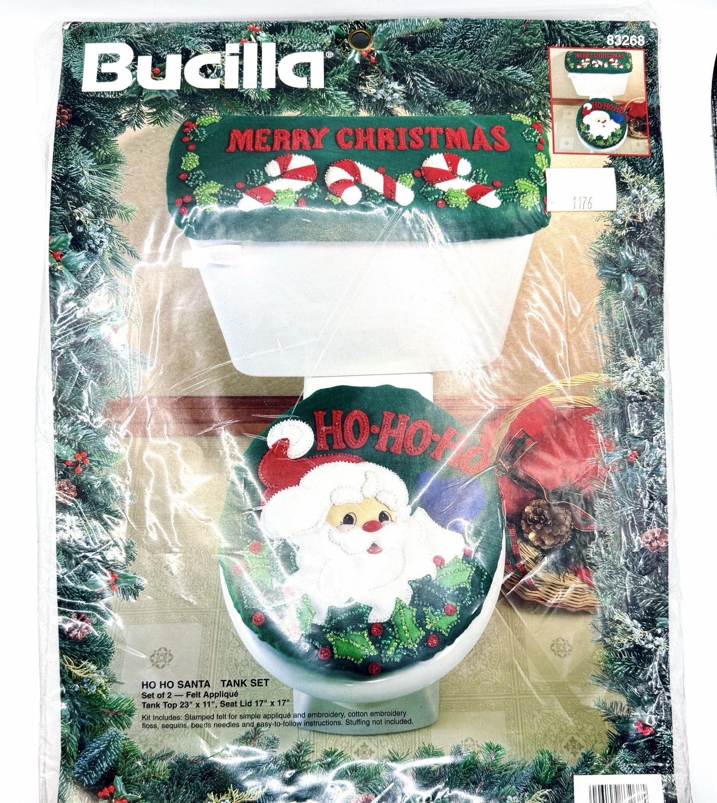 Vintage 1994 Bucilla Santa Felt Aplique Kit Tank Top Seat Lid Christmas