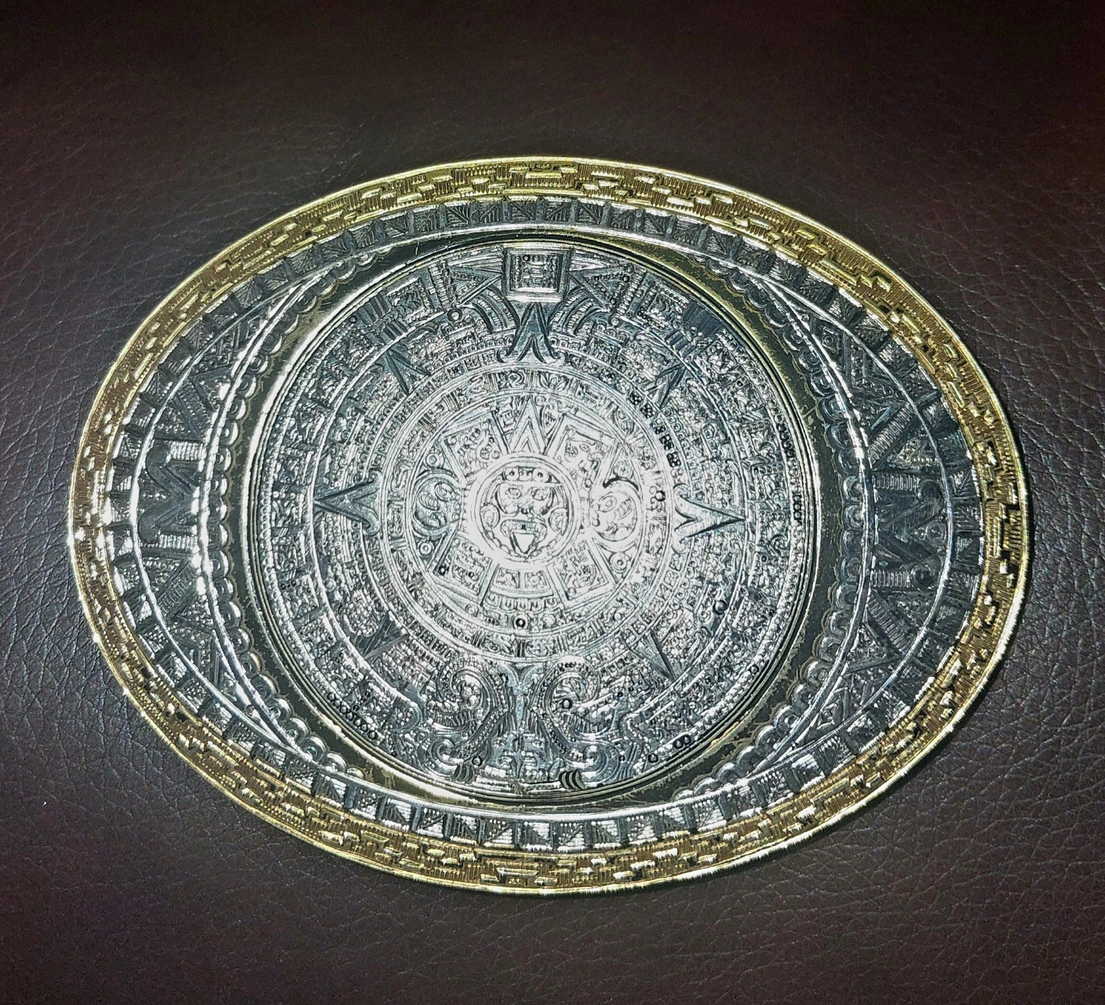 Vintage Crumrine  Aztec Calendar Belt Buckle Made In USA rodeo Western Cowboy 