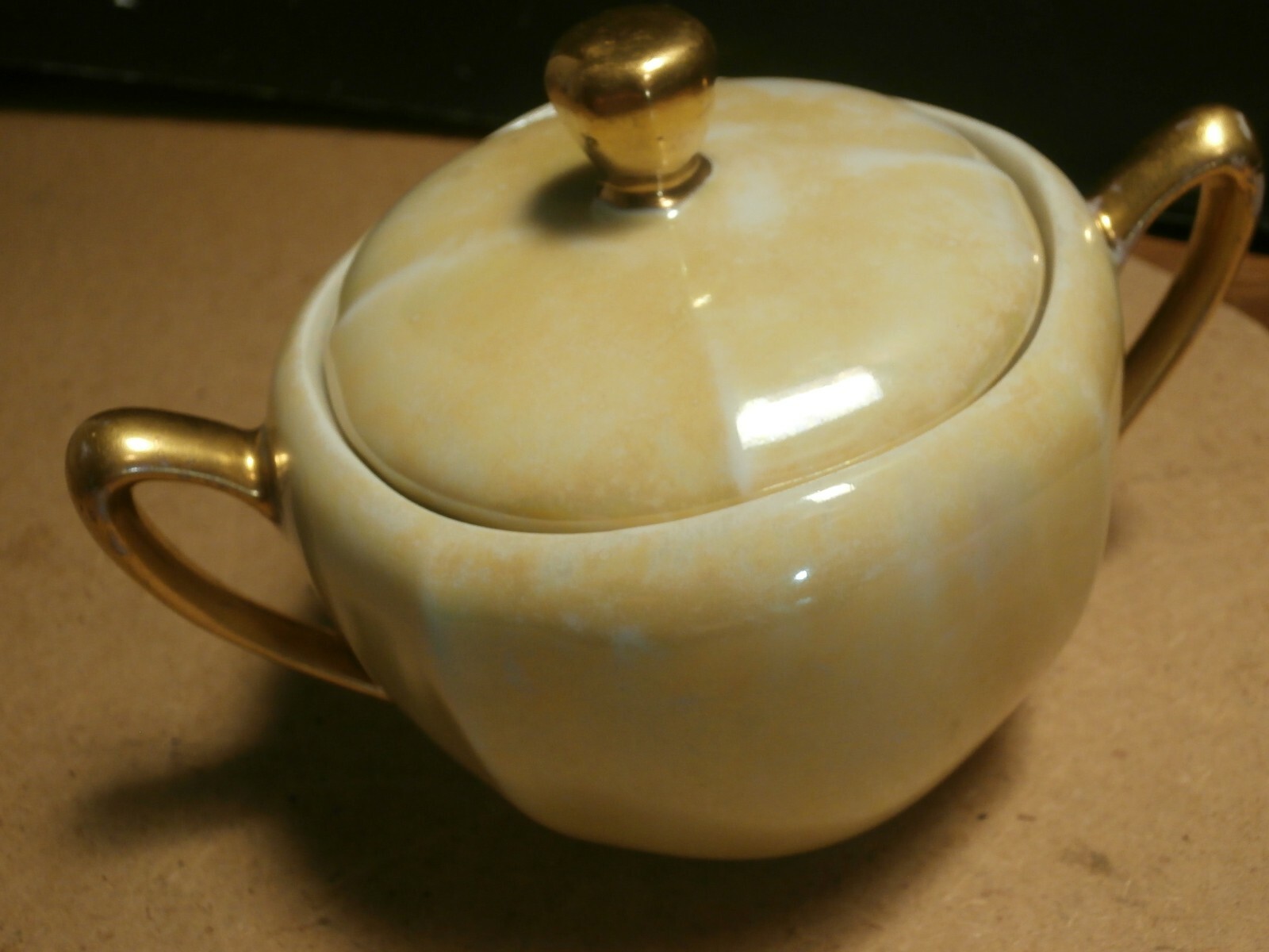 Vintage RS Germany Lustre Luster Yellow Sugar Bowl Dish w/ Lid 