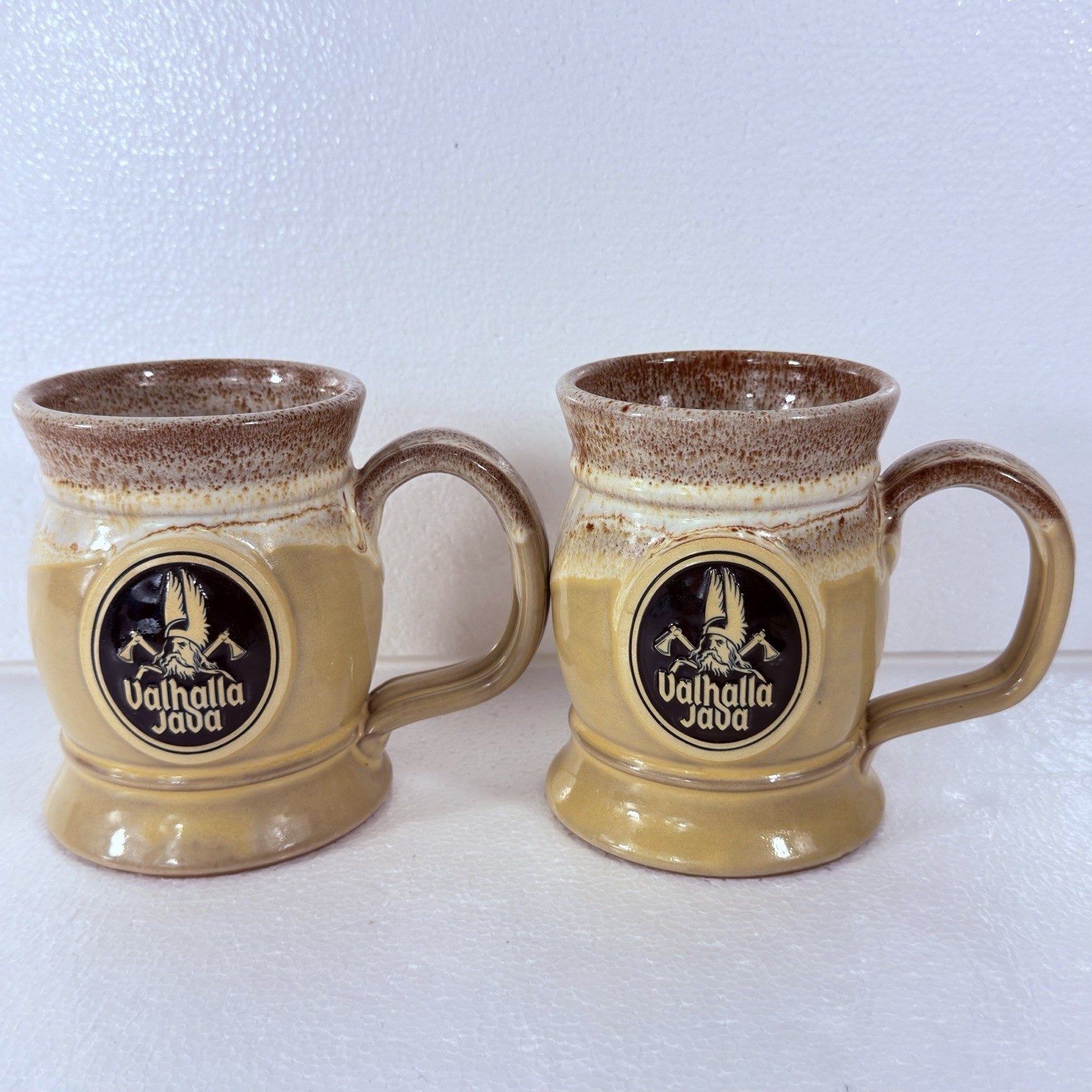Set of 2 - Deneen Pottery Valhalla Java Death Wish Coffee Mugs Viking 5.5” USA