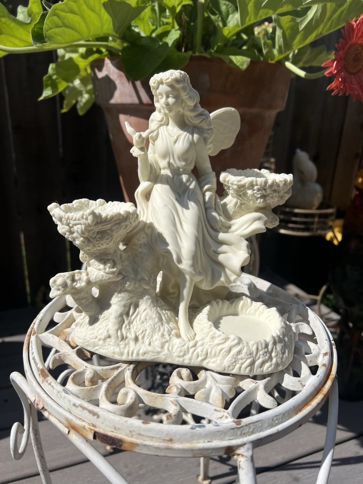 PartyLite Ariana\'s Garden Fairy Retired Ivory 3 Tea Light Candle Holder