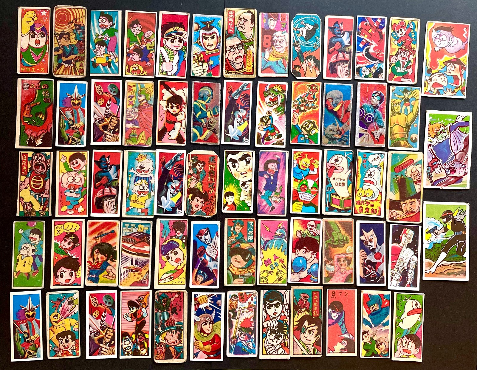 Lot of 63 Vintage Japanese Showa Manga characters Menko trading cards '60s b3