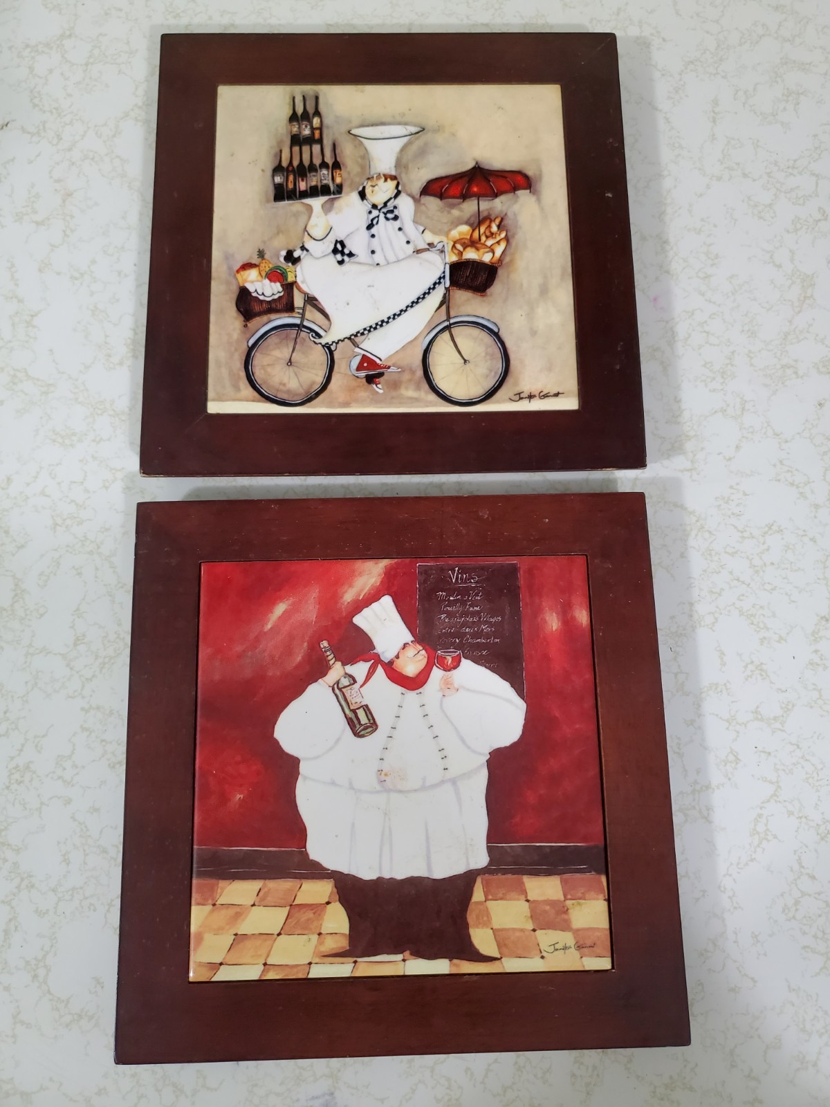 Jennifer Garant Fat Chef Framed Art Tile Wall Art Tile 8” x 8” Dark Walnut Wood Jennifer Garant Fat Chef Framed Art Tile Wall Art Tile 8” x 8” Dark Walnut Wood