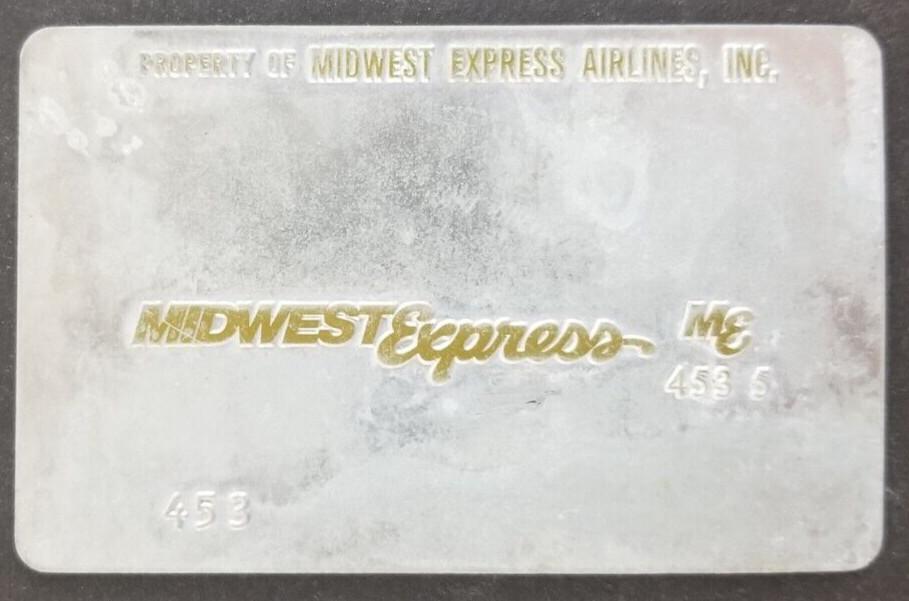 Vintage Midwest Express Airlines Airplane Metal Sample Card