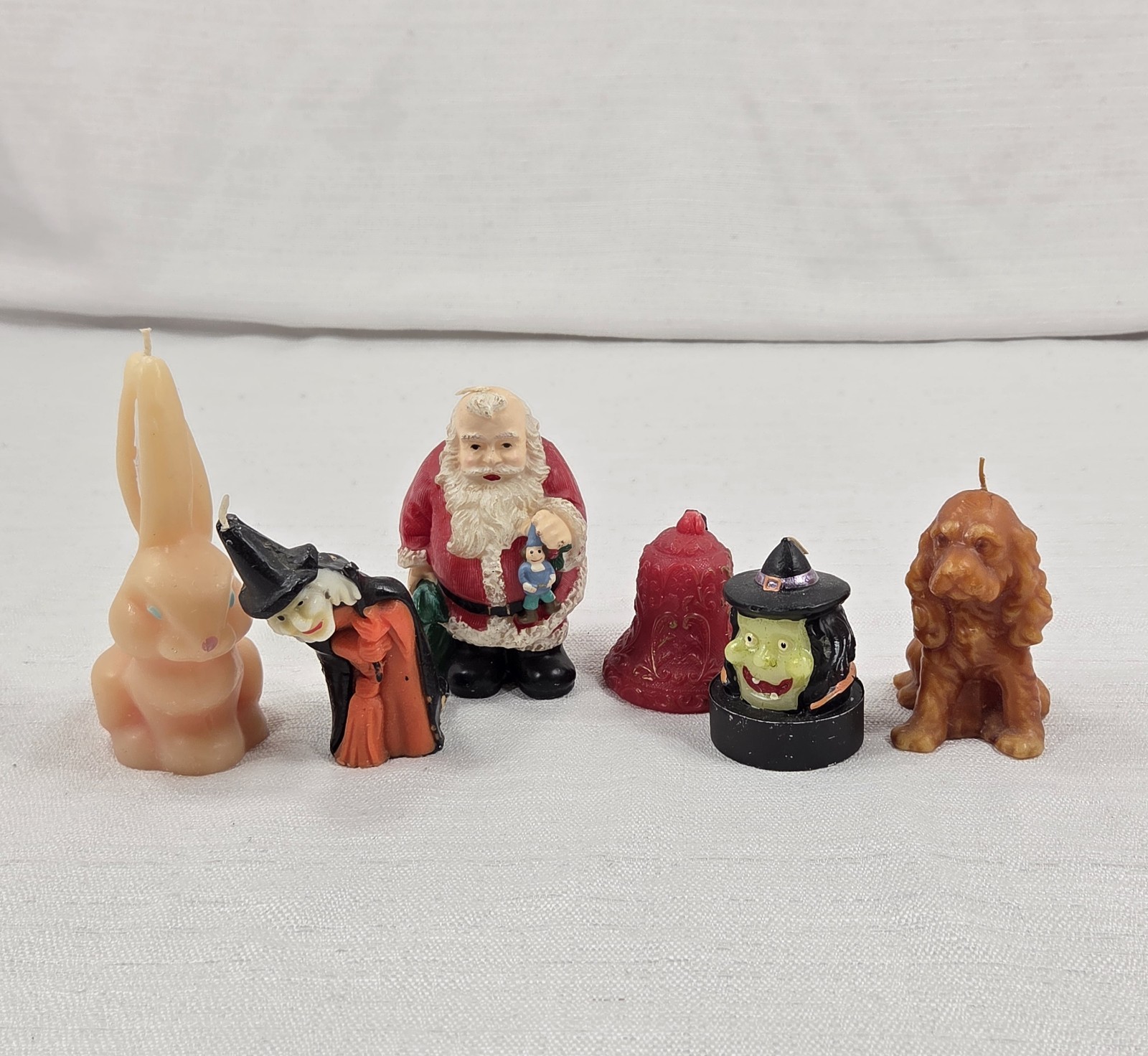 Vtg 6 Figure Candles Lot Gurley Halloween Witch Easter Bunny Christmas Santa Dog