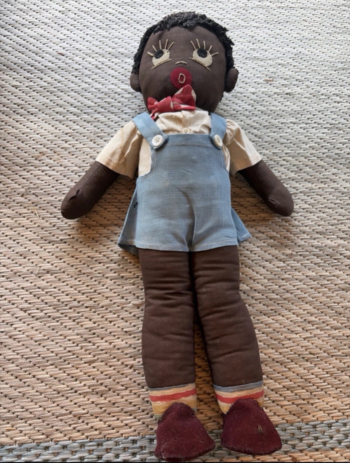 Antique Folk Art Black Americana Boy Rag Doll Vintage Doll