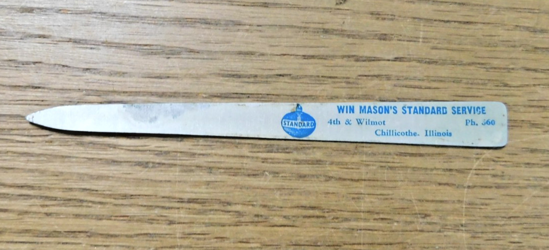 Vintage Nail File; Advertising Standard Oil Win Mason Service, Chillicothe Ohio.