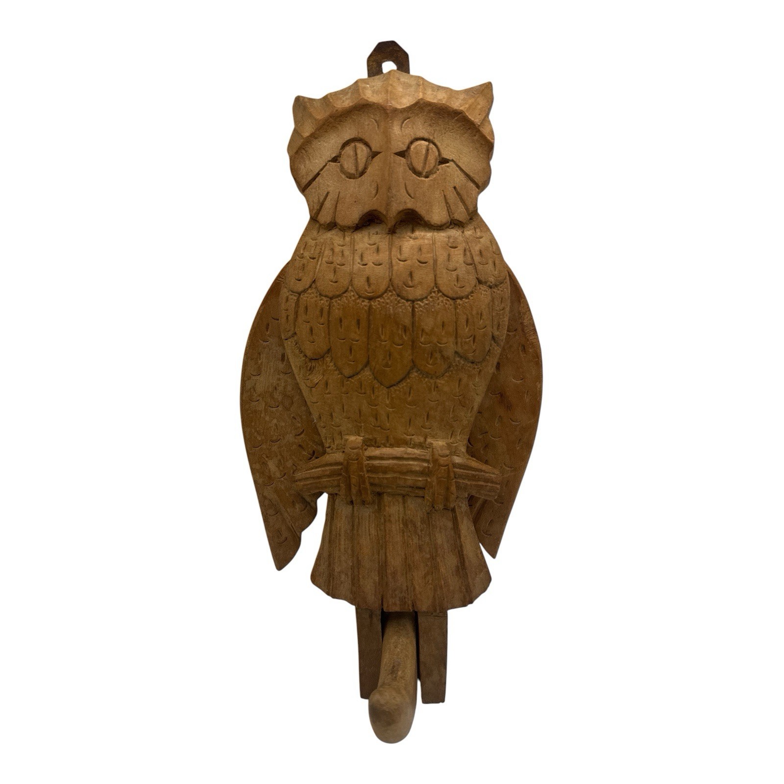 Vintage Hand Carved Wood Owl Wall Hook Articulated Flapping Moving Wings 14\ Vintage Hand Carved Wood Owl Wall Hook Articulated Flapping Moving Wings 14\