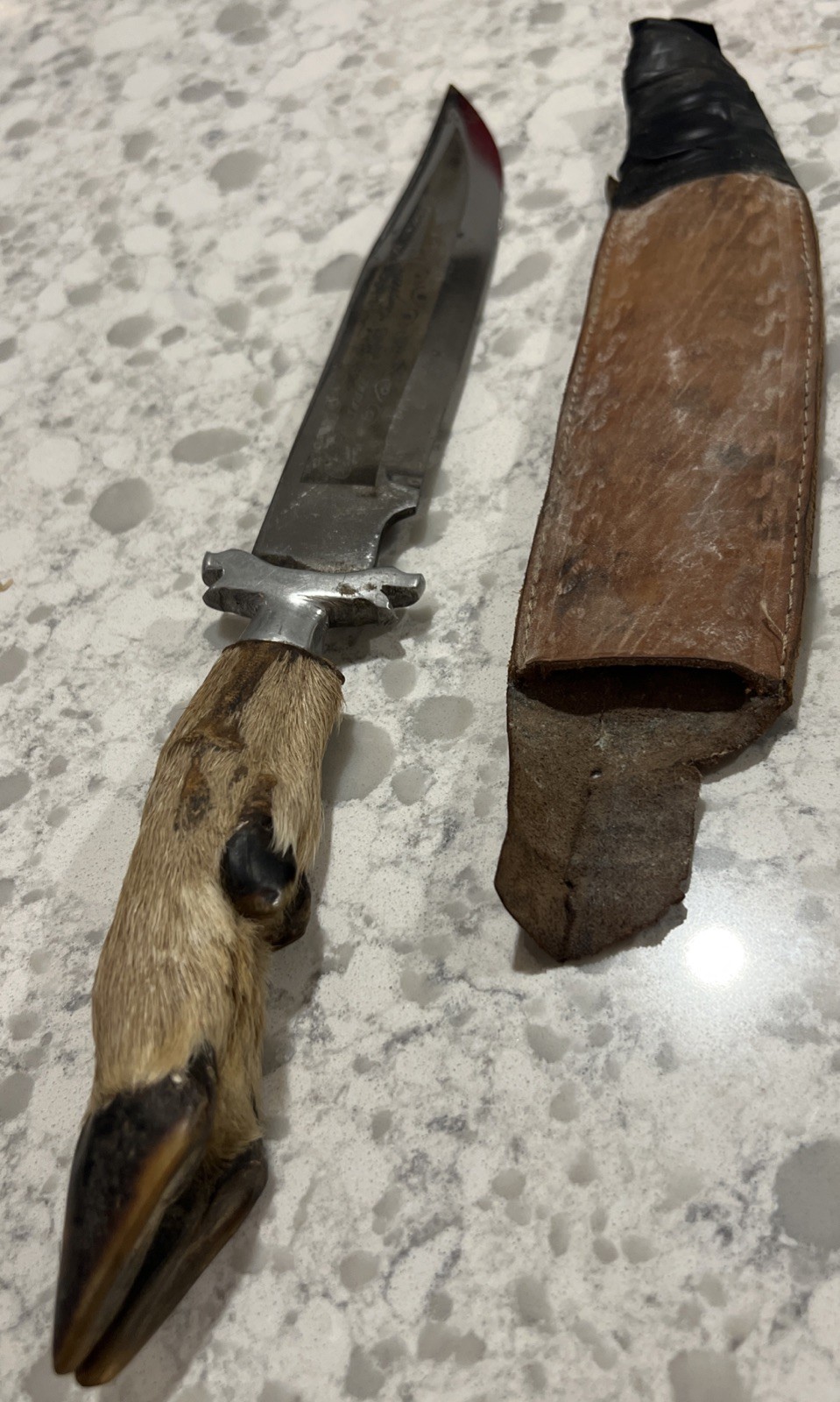 Vintage Real Deer Foot/Hoof Hunting Knife Fixed 8 inch Blade-w-Sheath (Preowned)