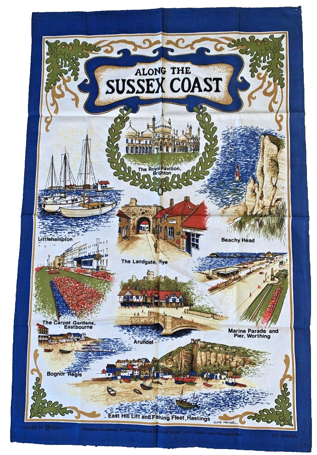 Tea Towel Along the Sussex Coast 20 x 30 England Elgate Cotton Souvenir Tea Towel Along the Sussex Coast 20 x 30 England Elgate Cotton Souvenir