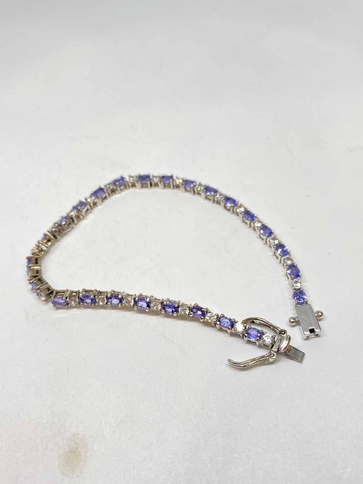7.5” STERLING SILVER PAVE STONE TENNIS BRACELET STAMPED 925 13g PURPLE FINE