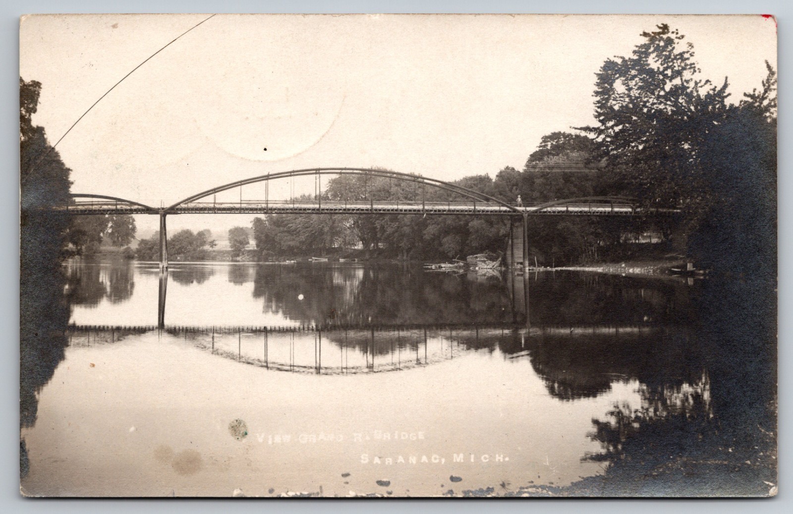 Saranac, Michigan - Grand River Bridge - 1907 Real Photo Postcard
