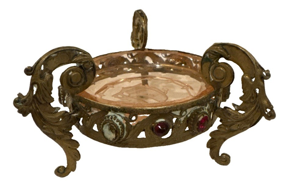 1930\'s Heinrich Hoffmann Pink Art Deco Intaglio Salt Cellar Jeweled Brass Mount