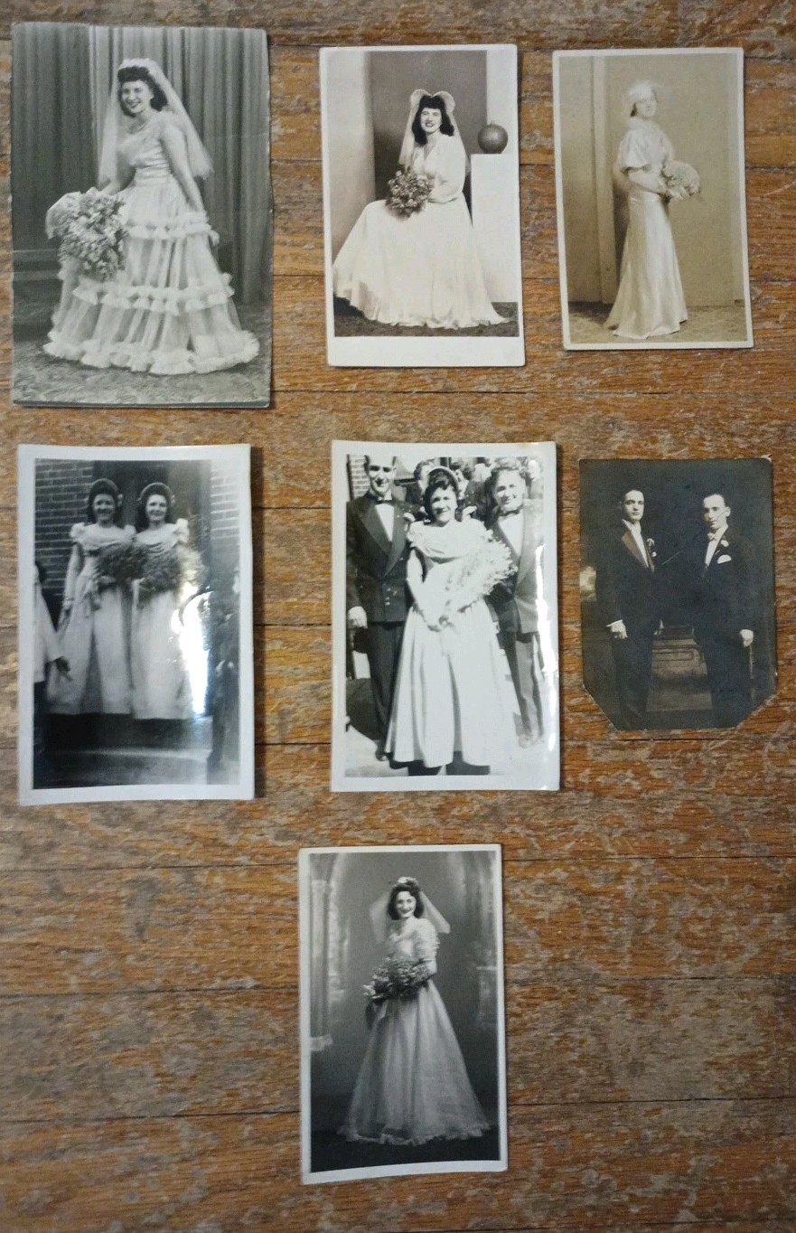1940's Vintage Real Photos Beautiful Brides Grooms Wedding Party Lot of 7 1940's Vintage Real Photos Beautiful Brides Grooms Wedding Party Lot of 7