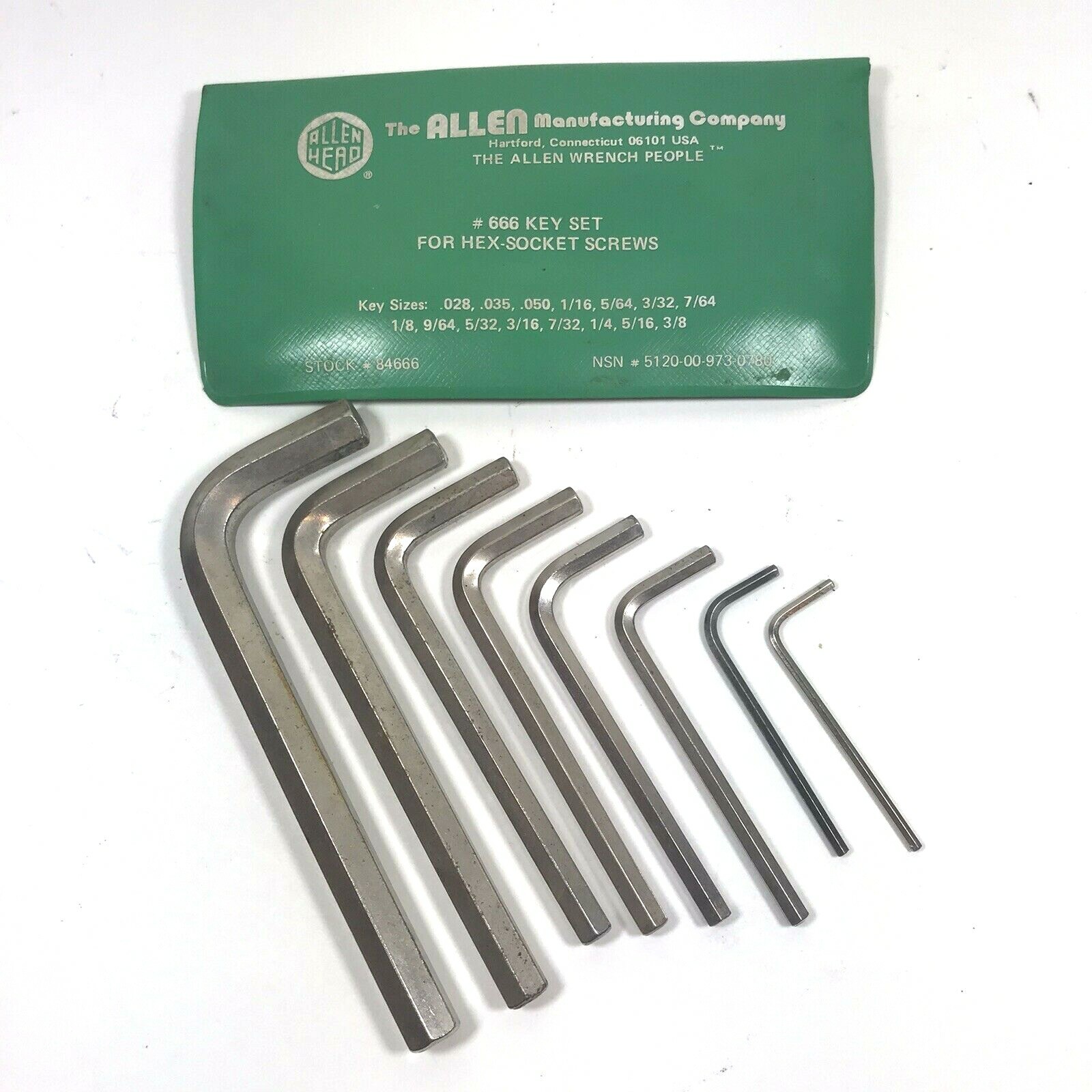 8 Vintage Allen Manufacturing Co Wrenches Hex Keys Small Holder 3/8\