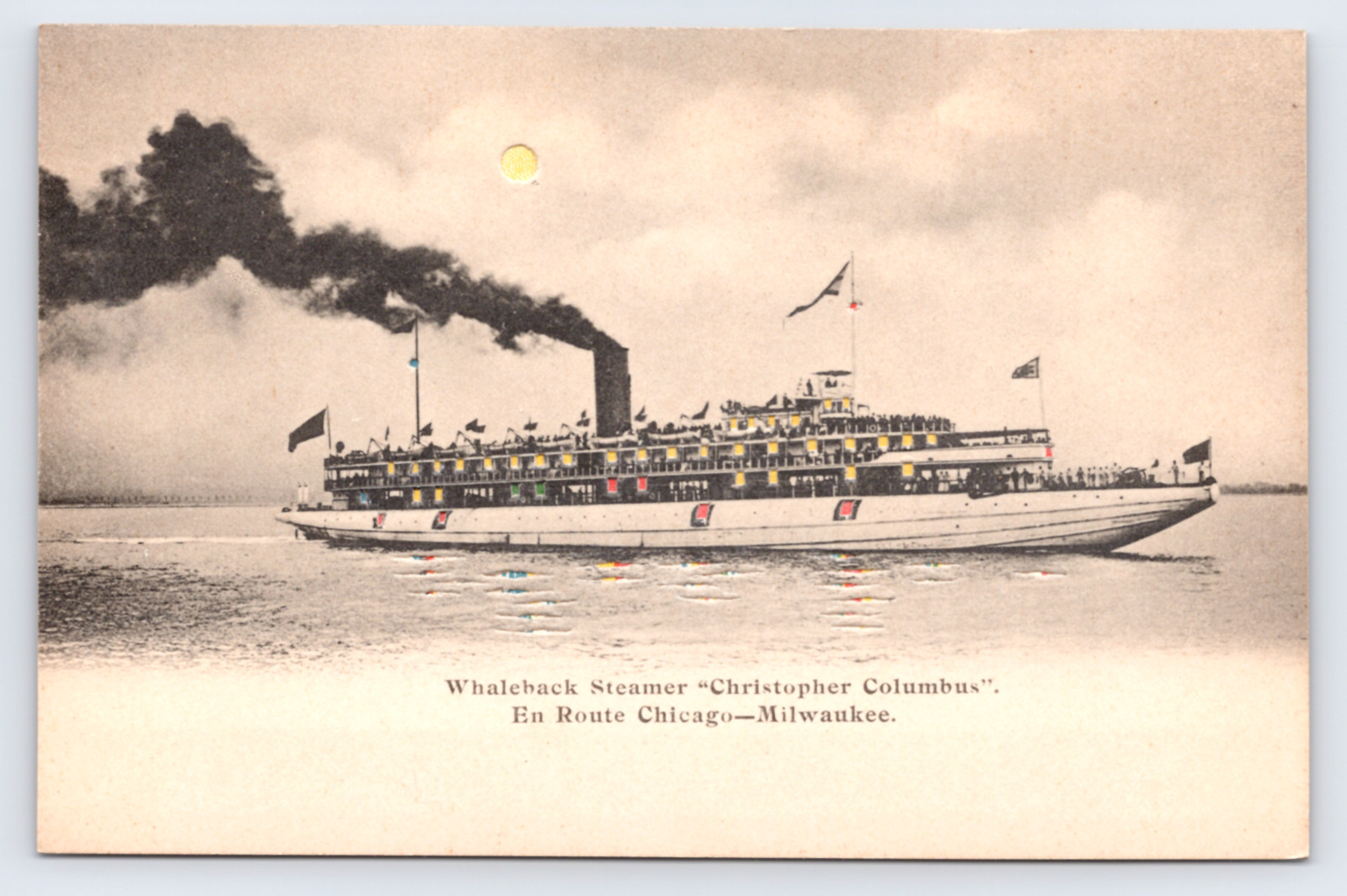 c1905 Hold to Light HTL SS Christopher Columbus Whaleback Steamer Postcard CRISP
