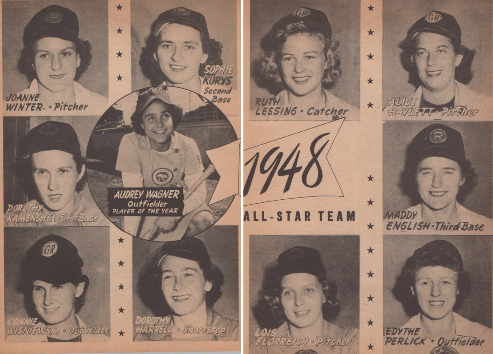 1948 All American Girls Womens Baseball League All Star Team Vintage Page AAGPBL