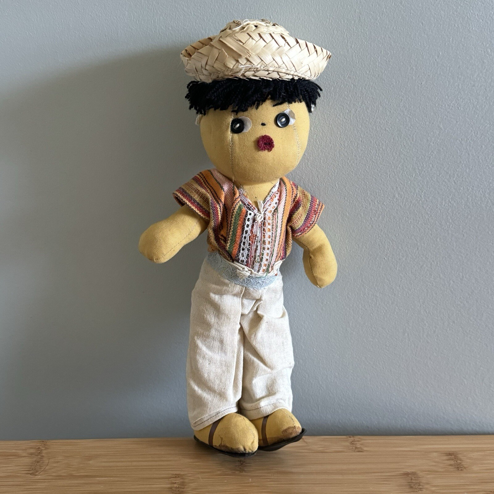 Vintage Guatemala Ethnic Cloth Doll Folk Art Handmade Woven Fabric 11”