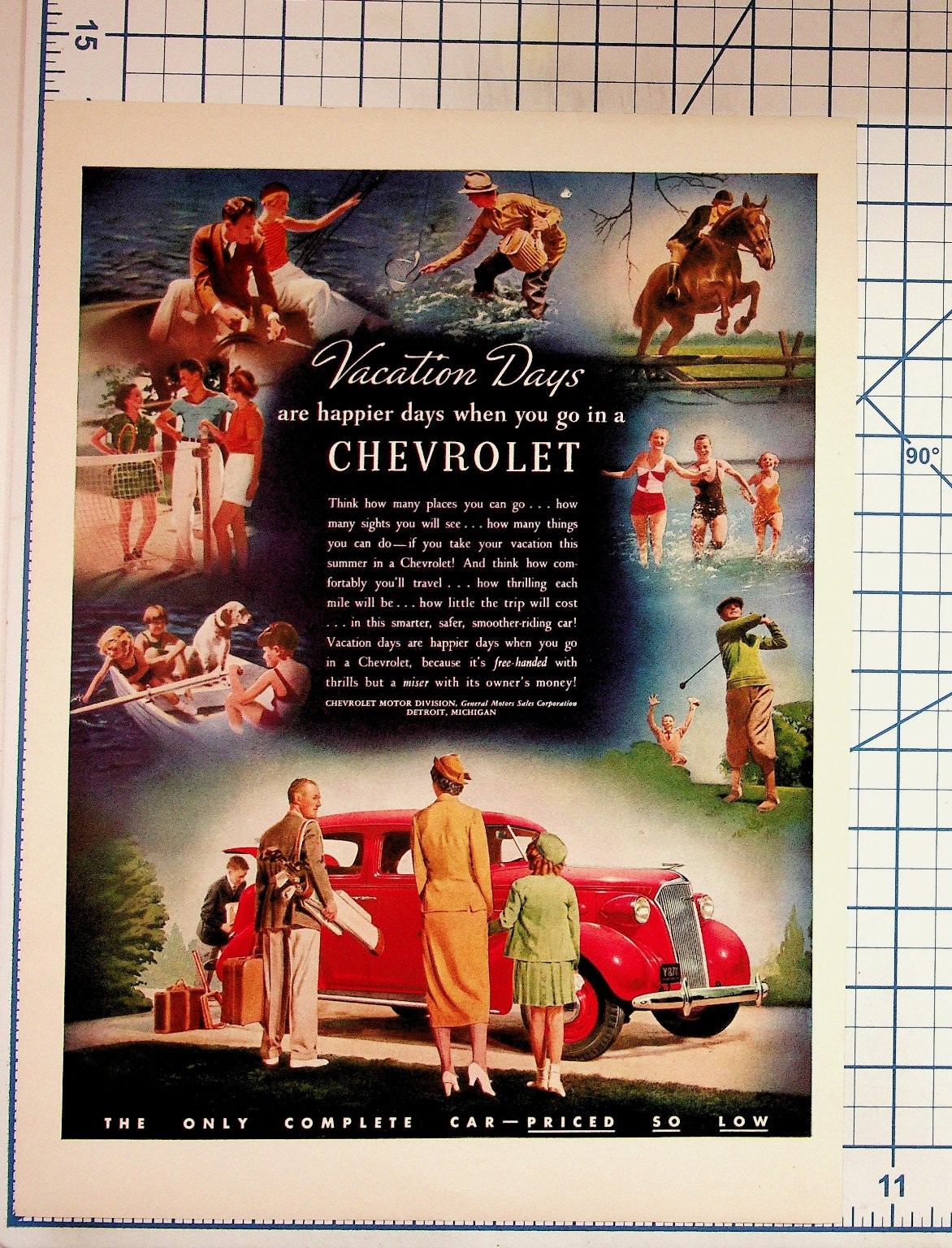 Vintage 1930s Chevrolet Car Magazine Ad Vacation Days Family Travel Ephemera