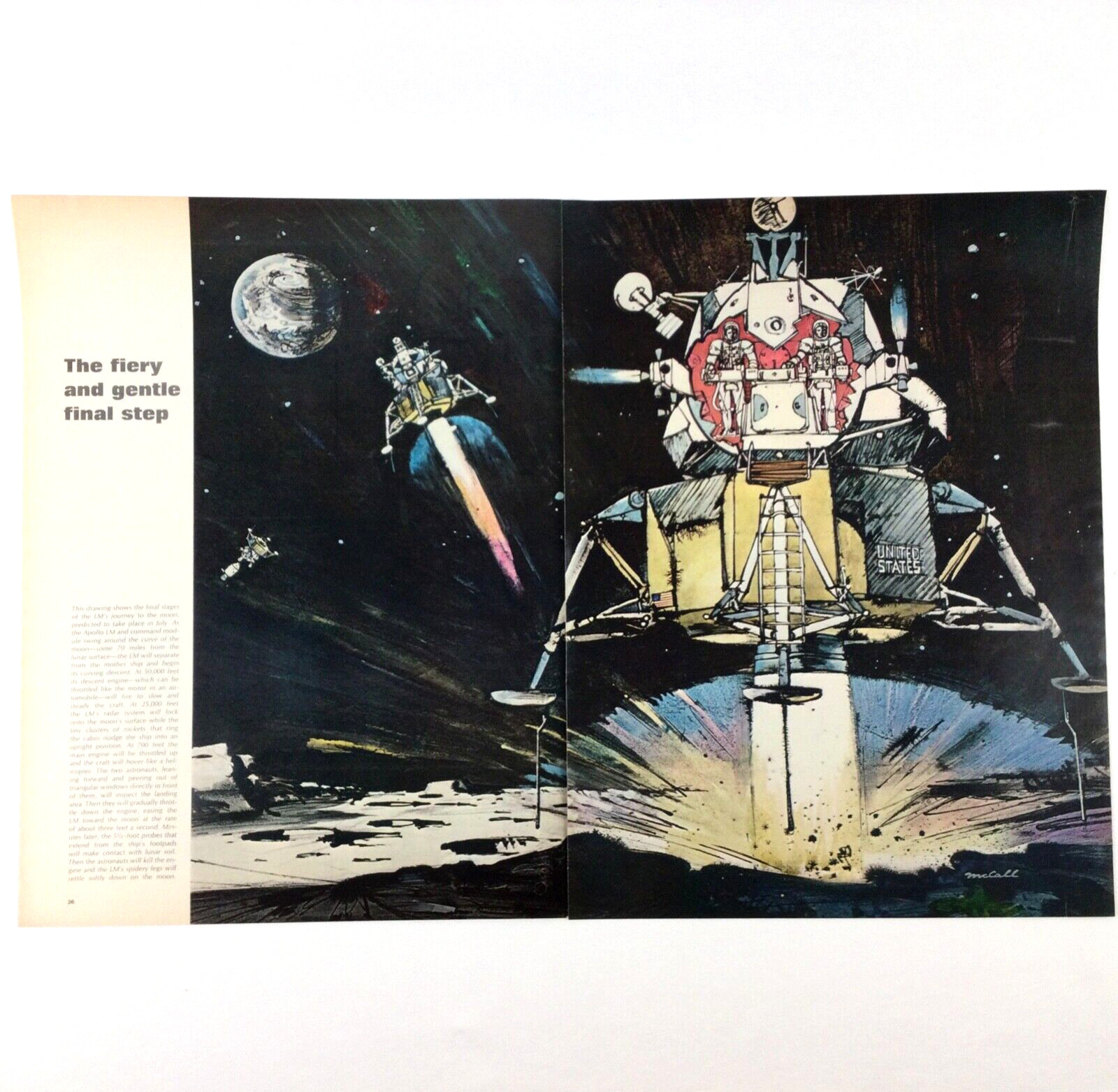Apollo Astronauts VTG 1969 PRINT ARTICLE ILLUSTRATION Space Moon Landing 2-page