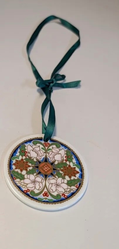 Vintage Royal Crown Derby Round Christmas Ornament English Fine Bone China