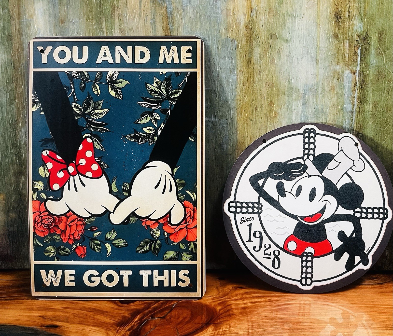 Vintage Disney 100 Mickey Mouse Since 1928 Wooden Wall Decor and You and Me Sign