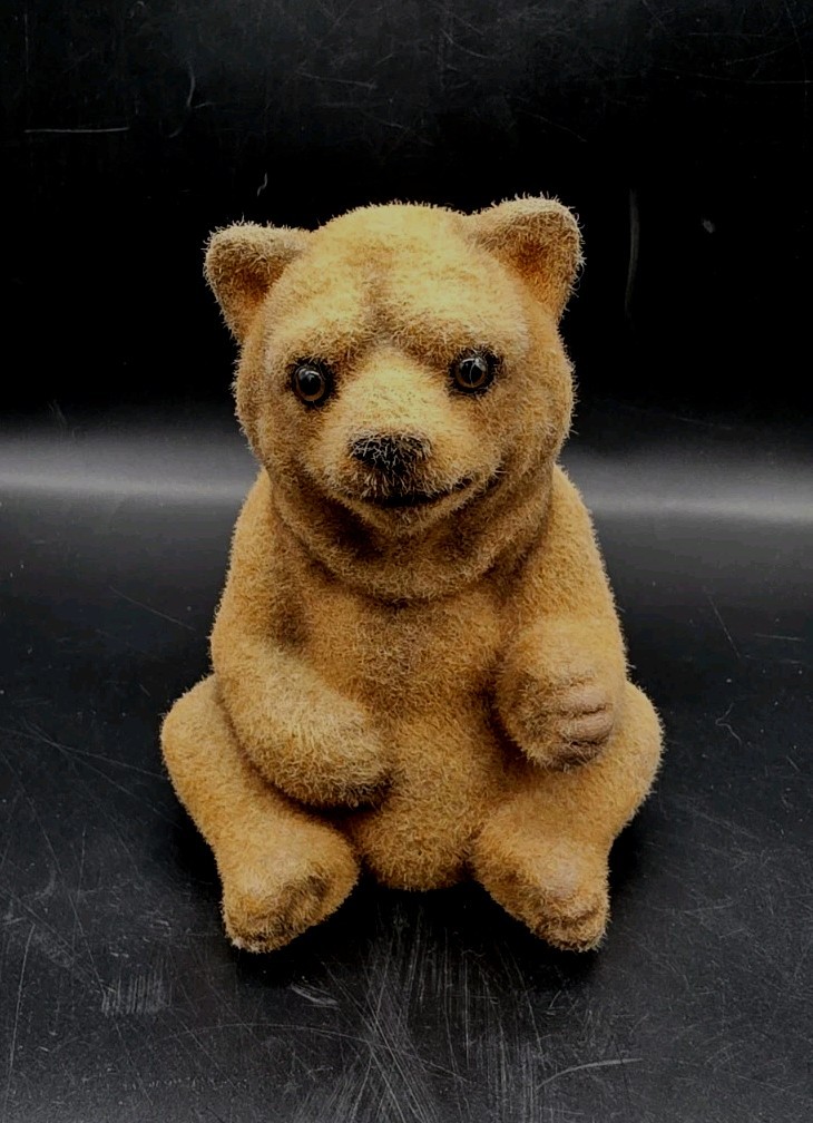 Vintage Fuzzy Flocked Sitting Honey Brown Bear Bank 6¾\ Vintage Fuzzy Flocked Sitting Honey Brown Bear Bank 6¾\