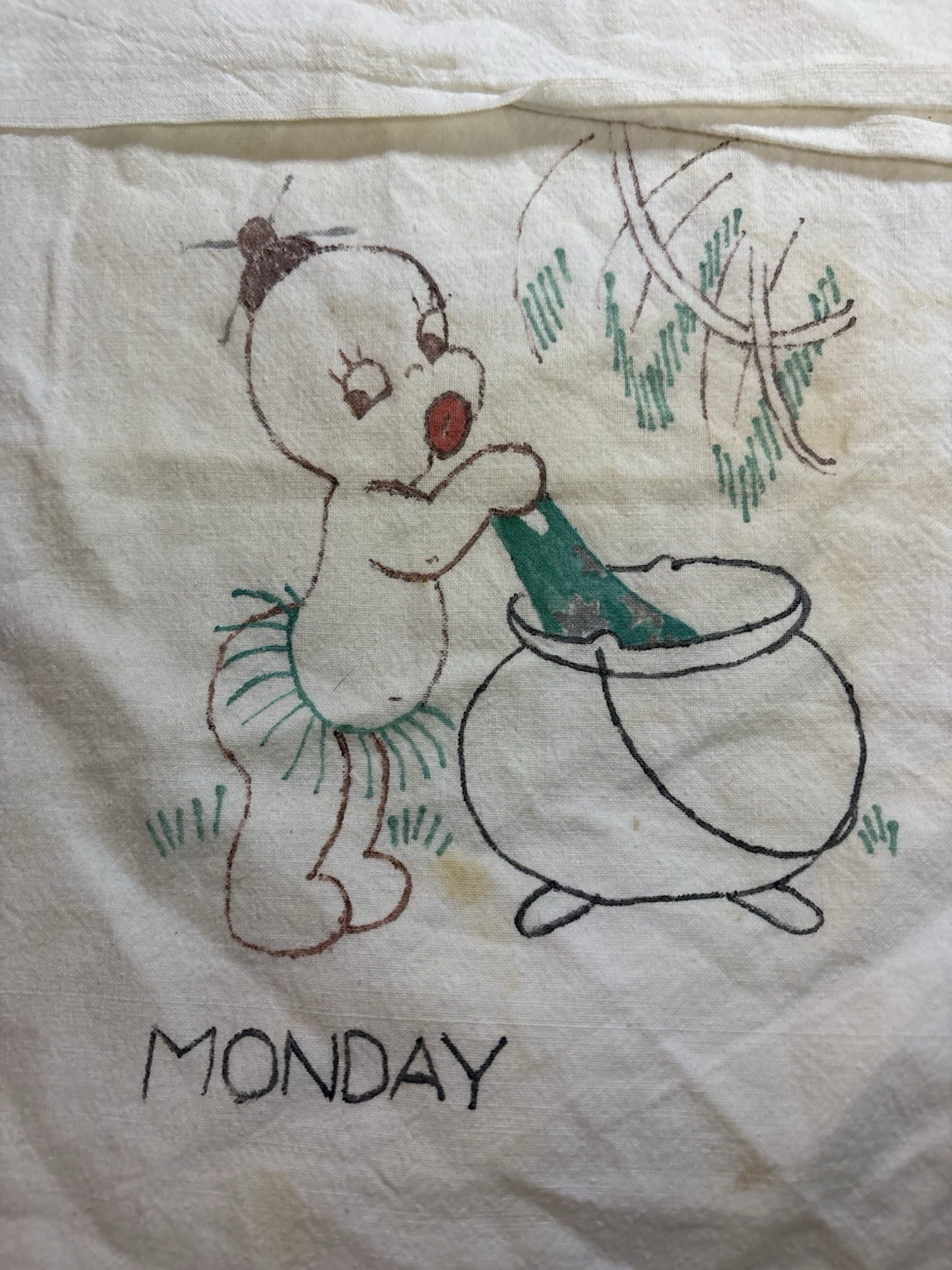 (7) Rare Antique Original Flour Sacks With Ink Stamp Days Of The Week 1920’30’s