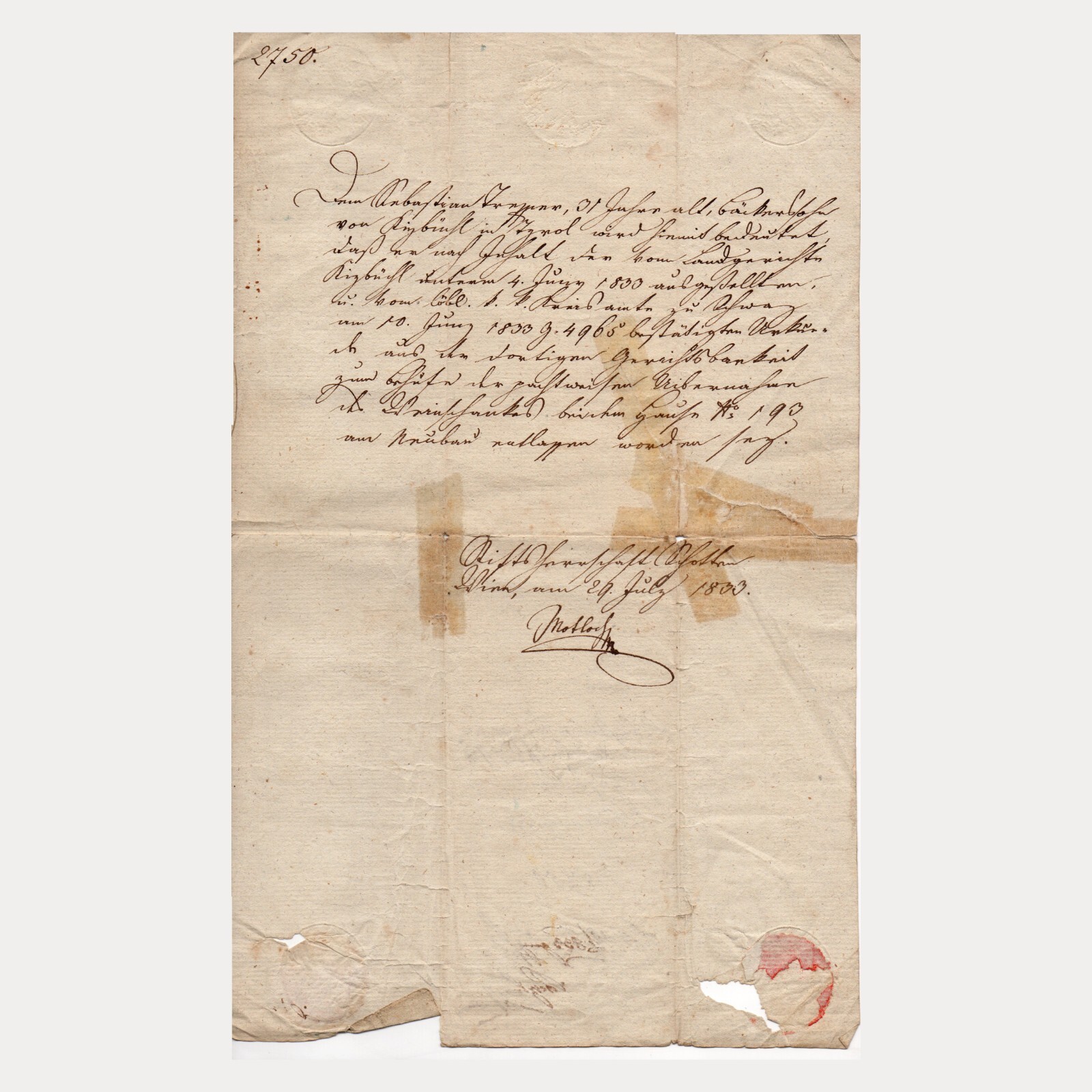 RARE 1833 German Garmisch Lordship Ephemera Letterhead of Legal Court Decision