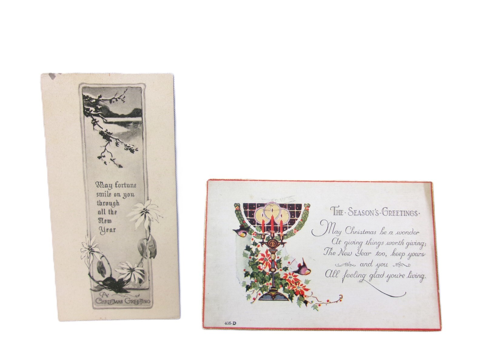 Lot/2 - Nice 1915 & 1925 Vintage Christmas Greeting Postcards, USA w Stamps