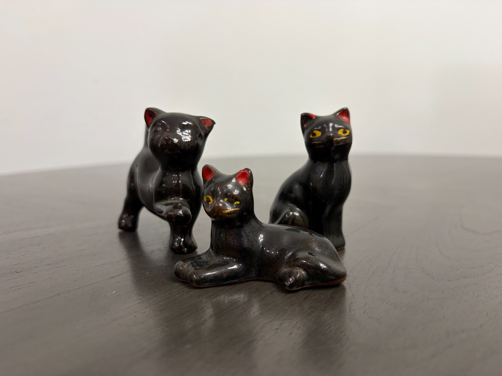 Vintage MCM Black Cat Family Redware Japan Ceramic Set 1950s Vintage MCM Black Cat Family Redware Japan Ceramic Set 1950s