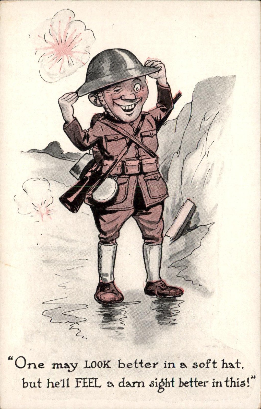 WWI Soldier with Soft Hat Humor c1910s Vintage Postcard