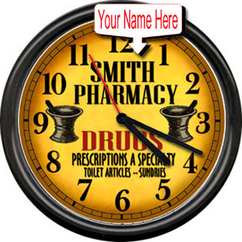 Personalized Pharmacy Pharmacist Vintage Retro Drug Store RX  Sign Wall Clock