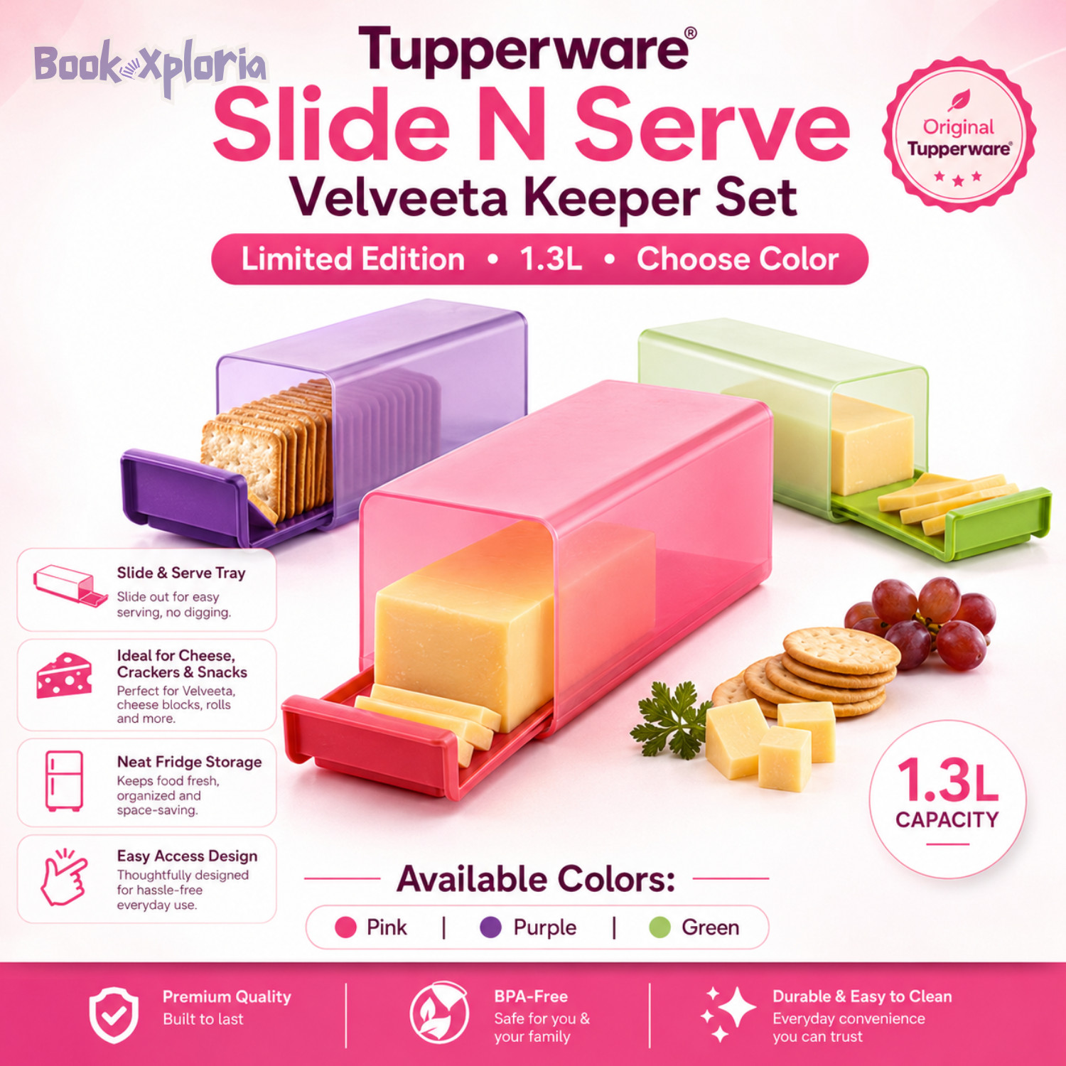 Tupperware Slide N Serve Velveeta Keeper 1.3L Limited Edition Choose Color