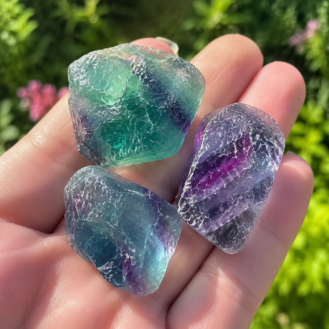 3pc Natural Rainbow Fluorite Raw Stones Crystal Rough Specimen Healing Decor Gif