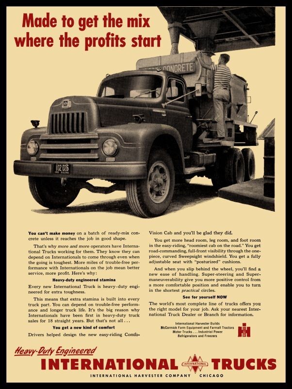 1951 IH International Concrete Truck NEW METAL SIGN: 12 x 16\
