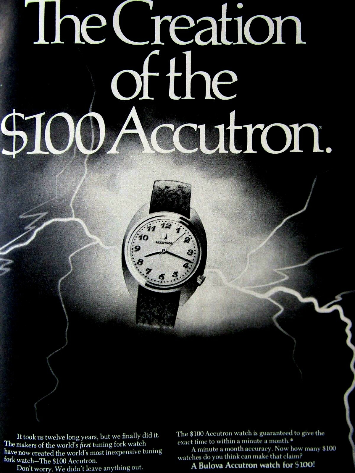 1973 Bulova Accutron-LIGHTENING Original Print Ad 8.5 x 11\