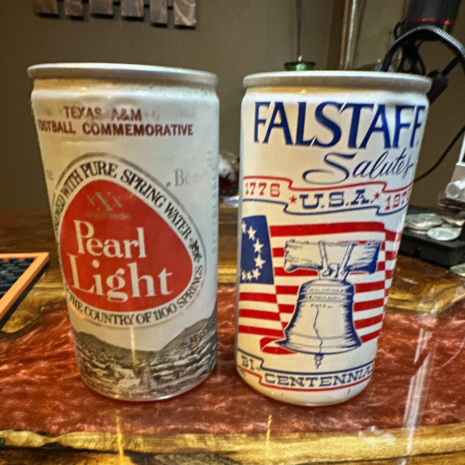 Pearl Light & Falstaff Texas A&M Football, 1776-1976 Bicentennial Beer Cans