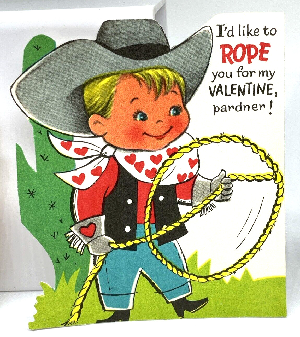 Vintage Cowboy Valentine Card Western Lasso Rope You Die Cut USA