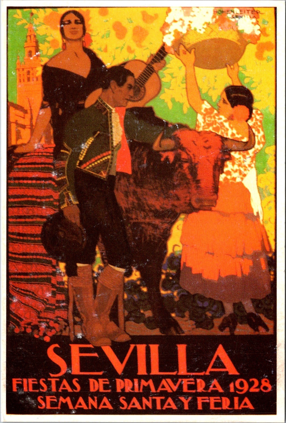 Sevilla Spring Festival 1928 Semana Santa Y Feria Bull Flamenco Vintage Postcard