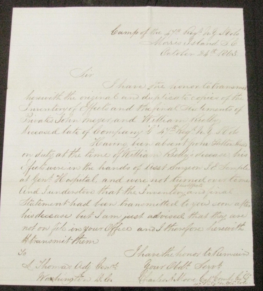 CIVIL WAR SOUTH CAROLINA MORRIS ISLAND DEAD SOLDIERS 47TH NEW YORK LETTER 1863 CIVIL WAR SOUTH CAROLINA MORRIS ISLAND DEAD SOLDIERS 47TH NEW YORK LETTER 1863