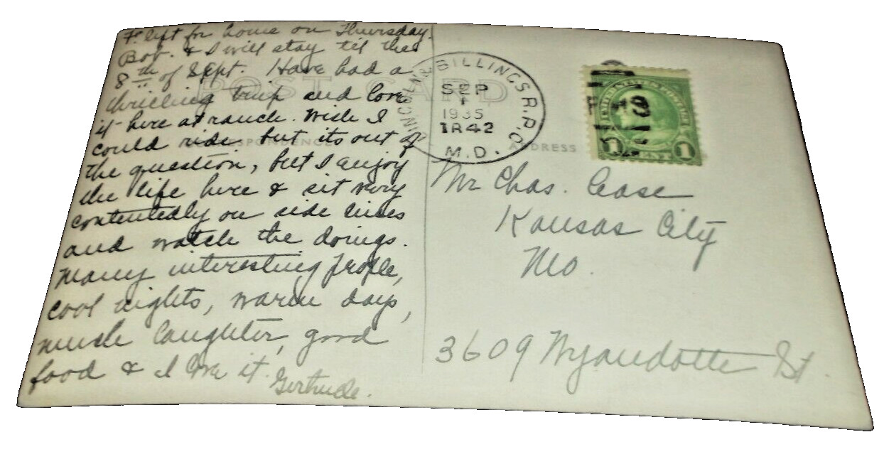 SEPTEMBER 1935 CB&Q CHICAGO BURLINGTON & QUINCY LINCOLN & BILLINGS RPO POST CARD